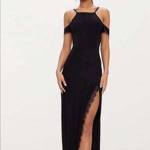 Black Dress with Lace Trimmed Leg Split